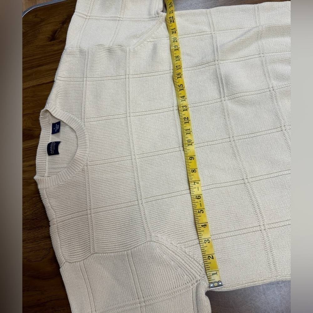 Arrow Brand Men’s Sz Large Heavier Weight Sweater Windowpane Design Cream Color - Picture 4 of 7